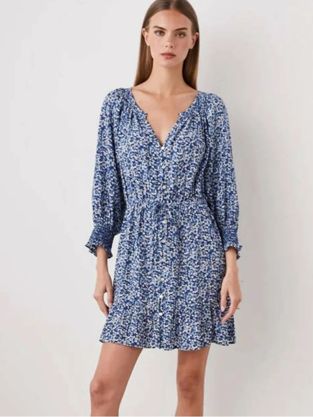 Women's Rails Blue Floral Eliza Dress Micro Floral Cottagecore Feminine Romantic